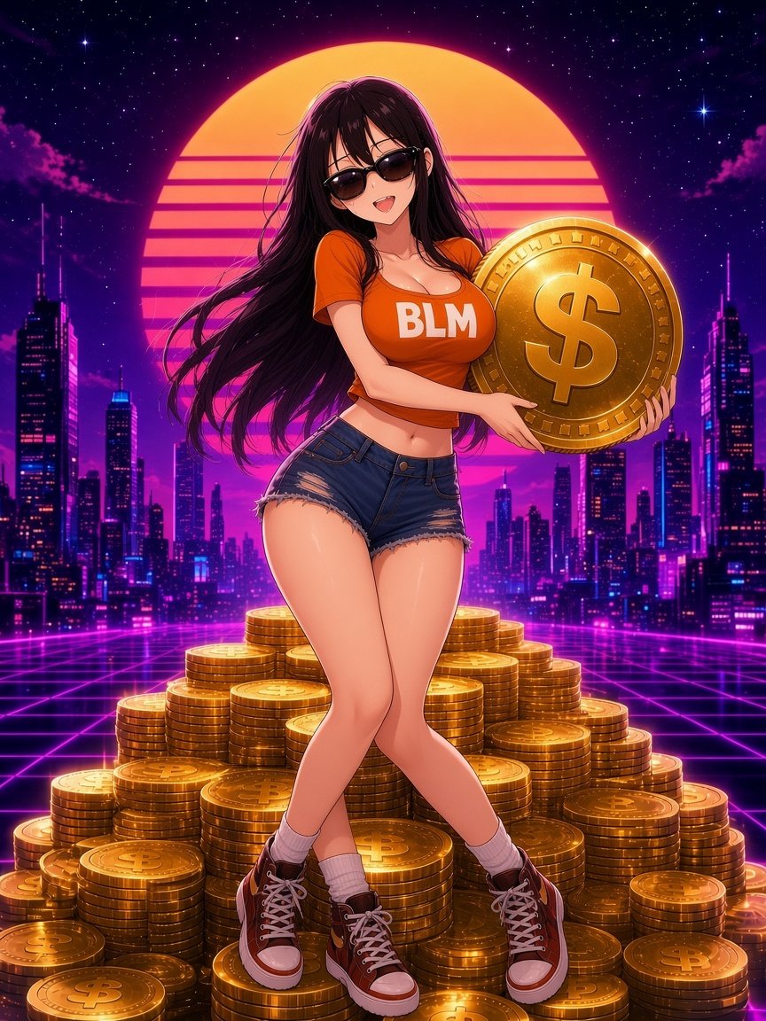 BLM anime character on a stack of coins