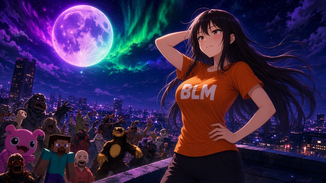 BLM on a rooftop under the moon